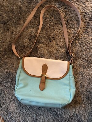 AVON EVERYDAY CANVAS MESSENGER BAG. Blue/cream. 10x7x3