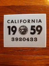 1959 California License Plate Registration Sticker, YOM, CA DMV
