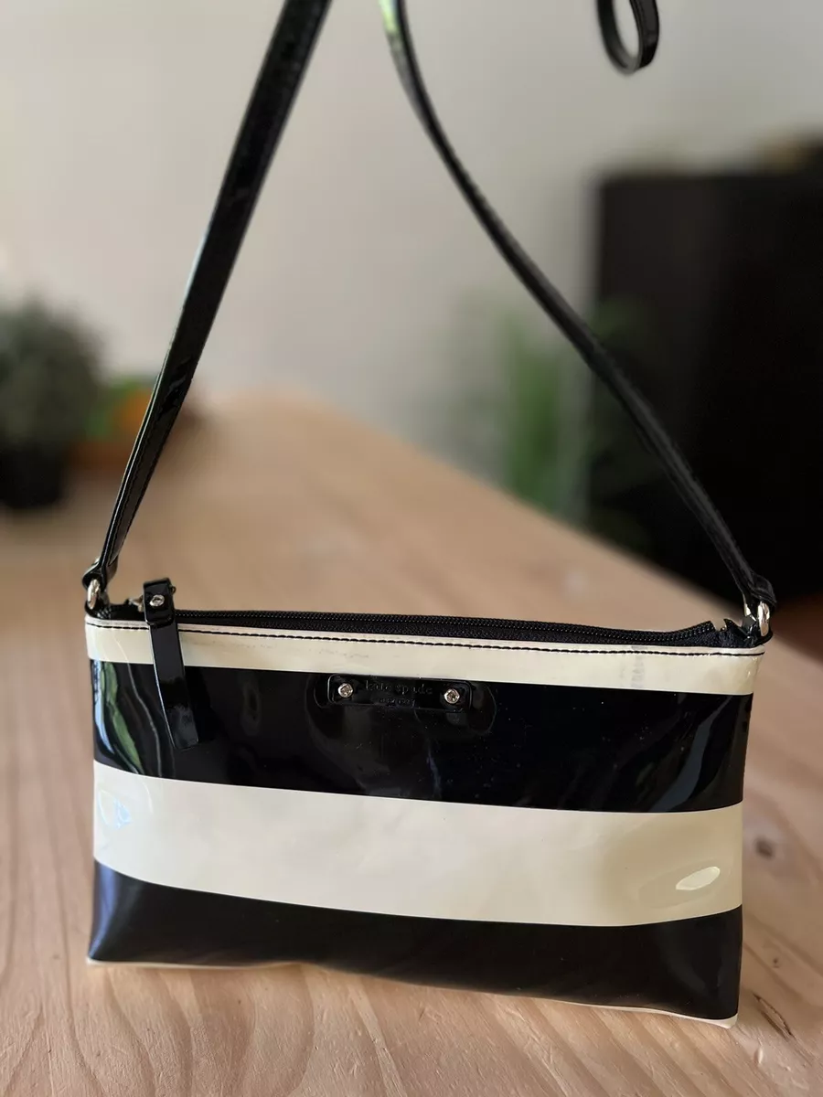 vintage vinyl kate spade striped black white crossbody bag