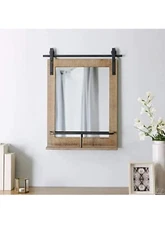FirsTime & Co. Ingram Barn Door Shelf Wall Mirror 25" H x 20" W Rustic Wood M...