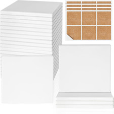 Ceramic Tiles for Crafts, 24 Pack Unglazed Blank Coasters White Tiles with 2...