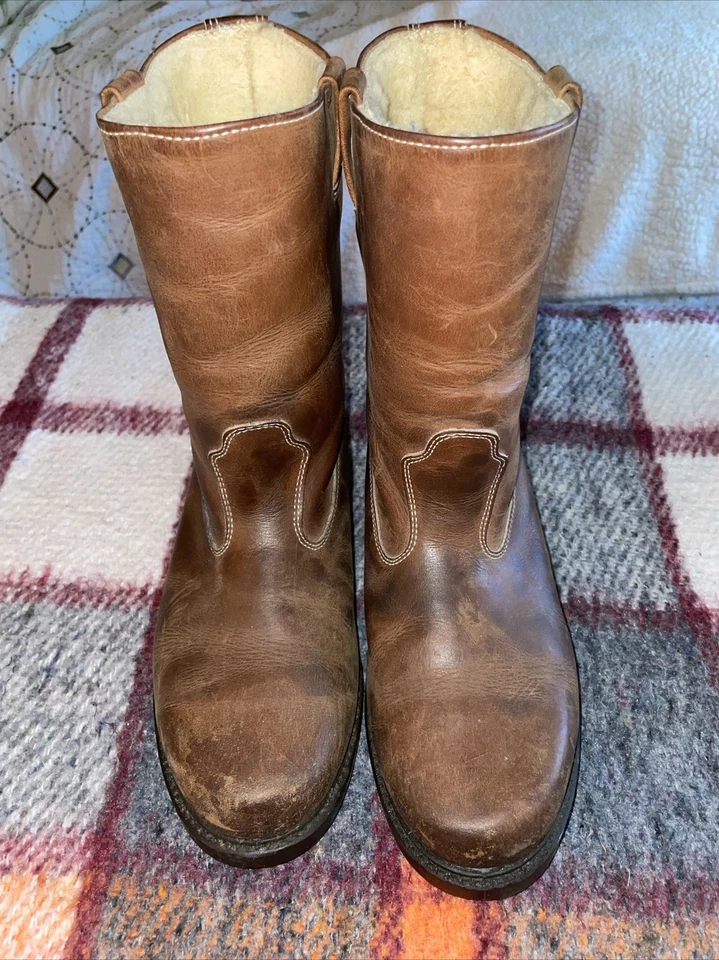 Botas de motociclista de rancho de cuero forradas Sherpa Timberland vintage años 70 talla 7 #11297 Foto 3 de 4