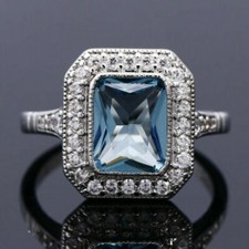 Elegant 925 Sterling Silver Blue White Topaz Wedding Engagement Ring Size 9