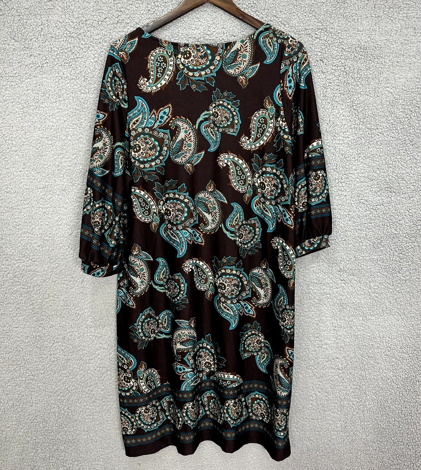 Moda Vestido Bug Shift Para Mujer 1X Marrón Cachemira Manga 3/4 Retro Indie Boho Y2K Foto 3 de 4