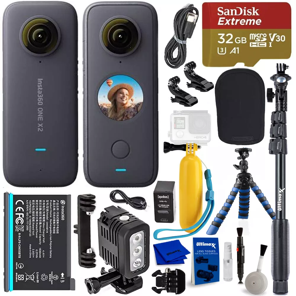 Insta360 ONE X2 Pocket Camera CINOSXX/A + 32GB + LED Light + Monopod Bundle