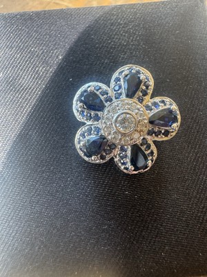 REDUCED TO SELL Blue Saphire And Diamond Pendant 18kwhite Gold
