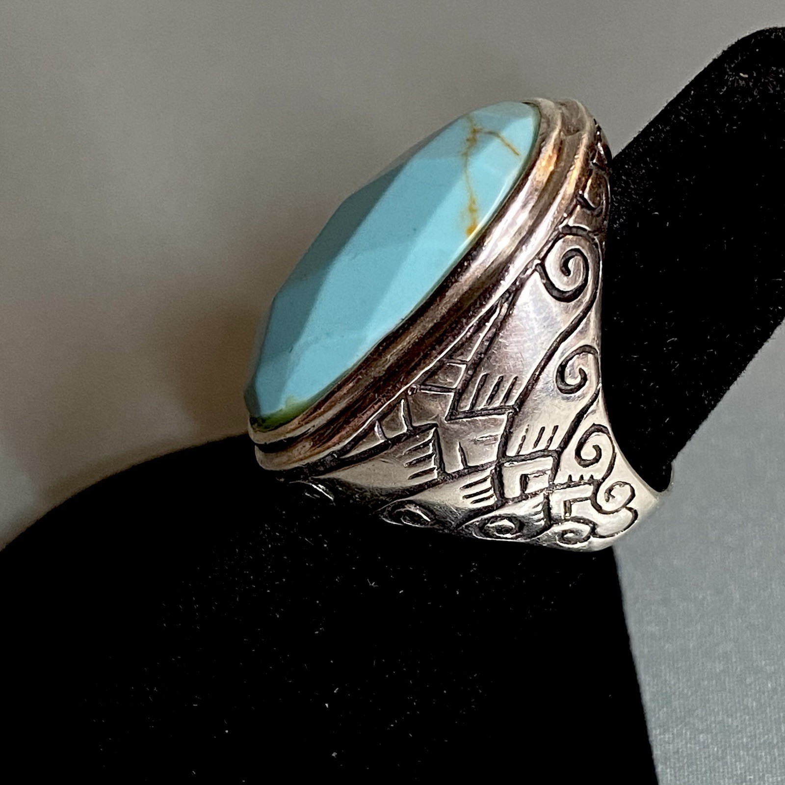 Large Oval Faceted Turquoise Statement Sterling R… - image 5