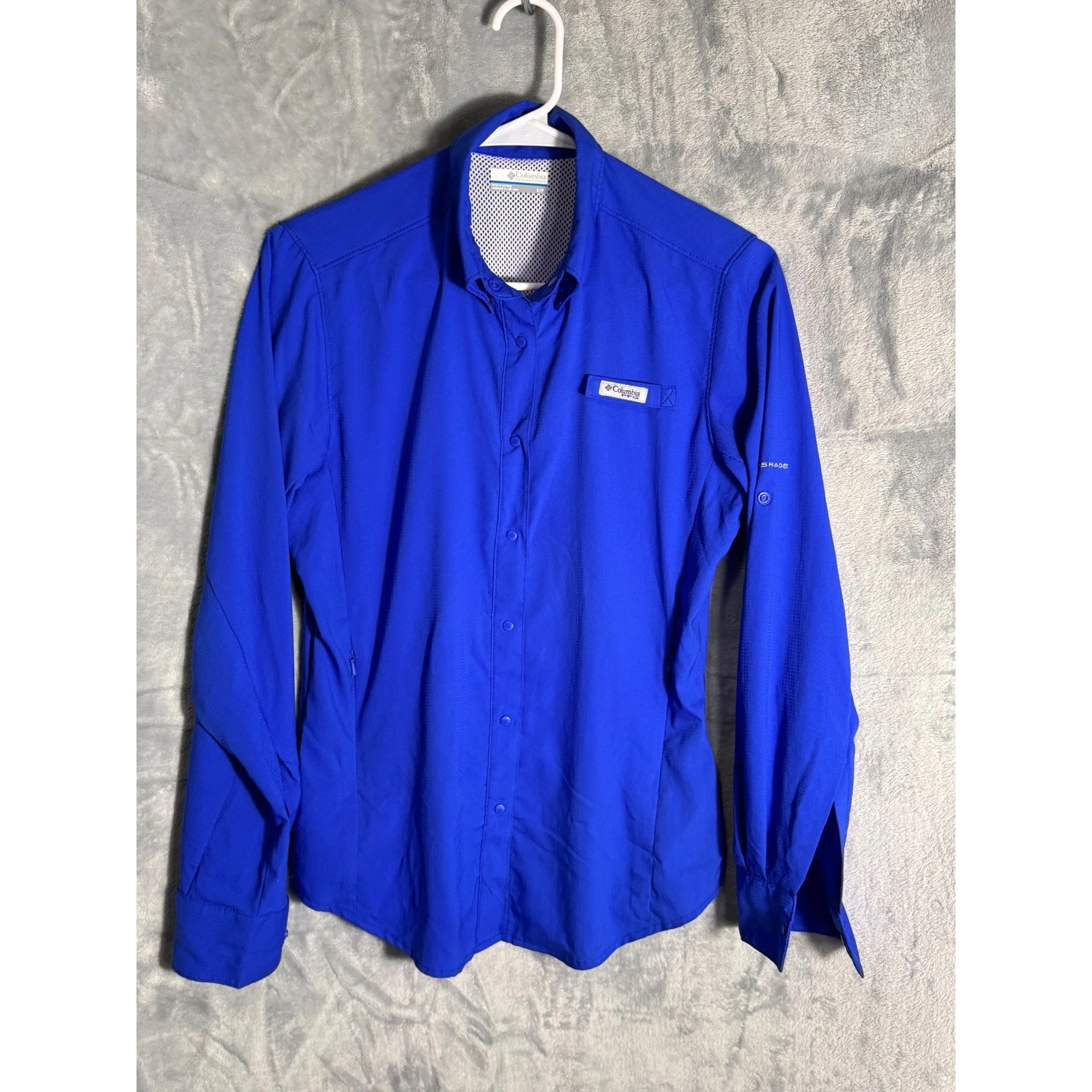 Columbia PFG Tamiami II Fishing Shirt Womens Small Blue Long Sleeve UPF 40 Sun