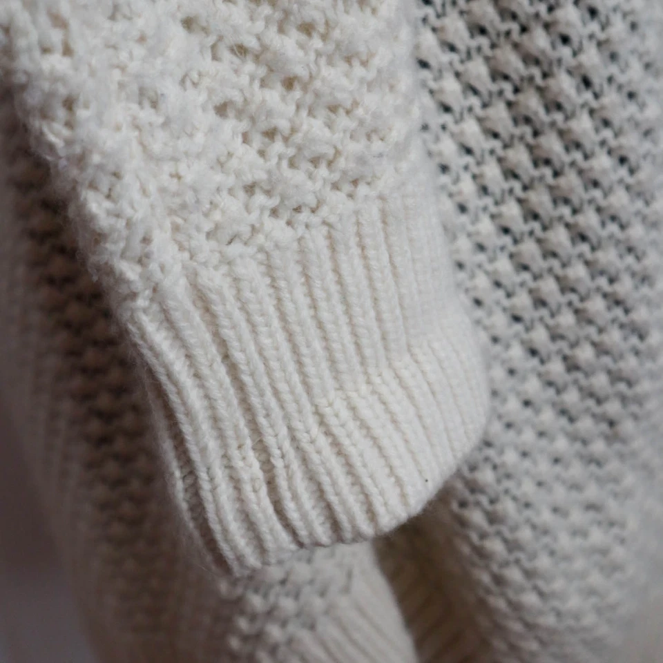 Cárdigan LL Bean Angora Lana Marfil Talla XL Crochet Abierto Bobble Palomitas Tejido Foto 4 de 4