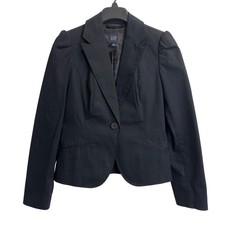 Gap Womens 8 Black Puff Shoulder Blazer Cotton Blend Single Button Jacket