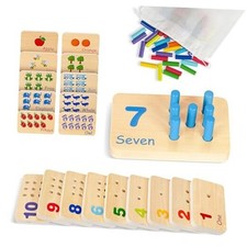 Peg Board Toddler Toys, Counting Wooden Toys with 55 Pegs, Wooden Math