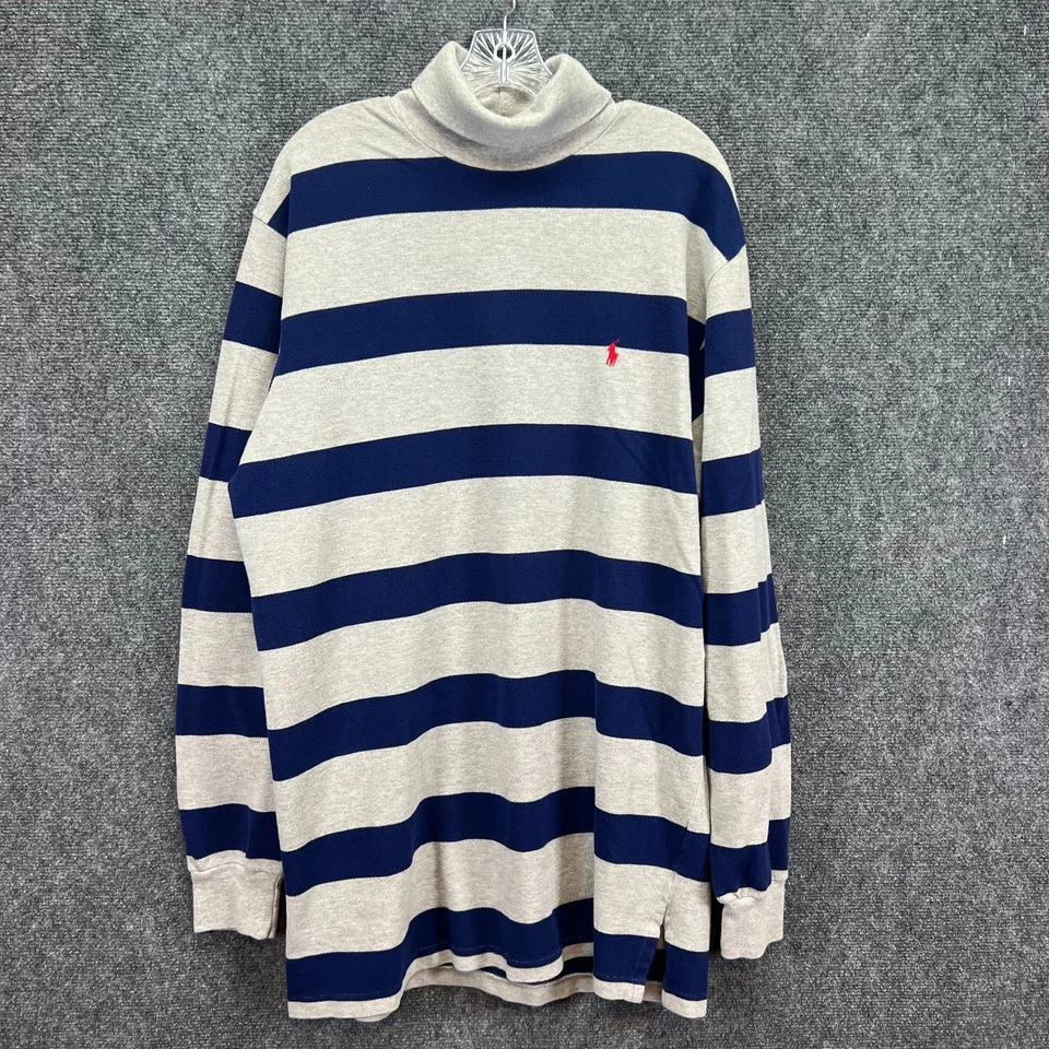 Camisa Polo Ralph Lauren Para Hombre LS Rayas Cuello Alto De Colección Hecha en EE. UU. Gris Marino XL Foto 4 de 4