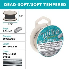 Wire, 10 Yard Tarnish Resistant Stainless Steel 20 Gauge Round Wrapping Wire