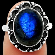 Blue Fire Labradorite - Madagascar 925 Sterling Silver Ring s.8 Jewelry R-1092