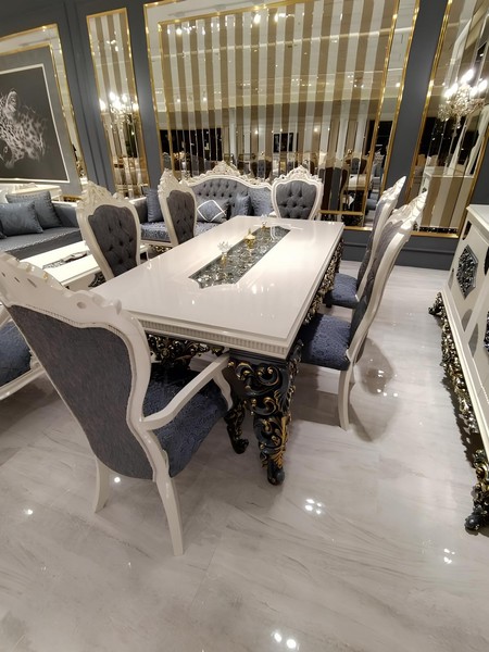 GlamouröSes Esszimmer Set Esstisch + 6X StüHle + Kommod Mit Spiegel 8 Tlg-image