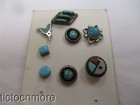 VINTAGE ZUNI INDIAN PETIT POINT TURQUOISE NEEDLEPOINT SUNFACE STUD EARRINGS LOT — photo 2