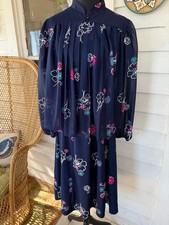Vintage 70's MOD 2 Piece Dress Jacket Blue Pink Floral Size M Poly Knit
