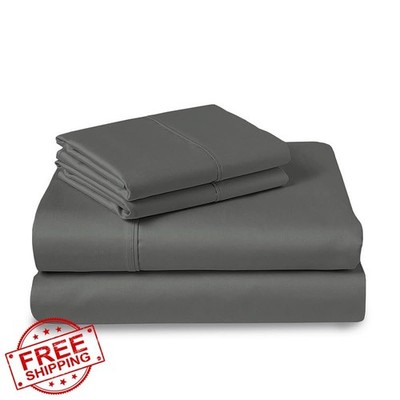 Pizuna King Sheet Set Dark Grey, 100% Cotton 400 TC Sateen 15'' Deep Pocket