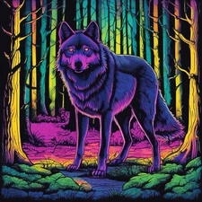 Black Light Style Wolf Art 11X11 Poster Great Smoky Mountains Rocky Mountains 🐺