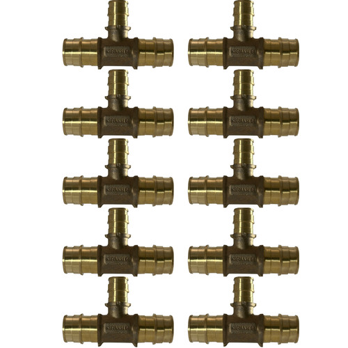 10 Pack XFITTING 3/4" x 3/4" x 1/2" PEX-A Tee, Expansion Tee, Lead Free Brass