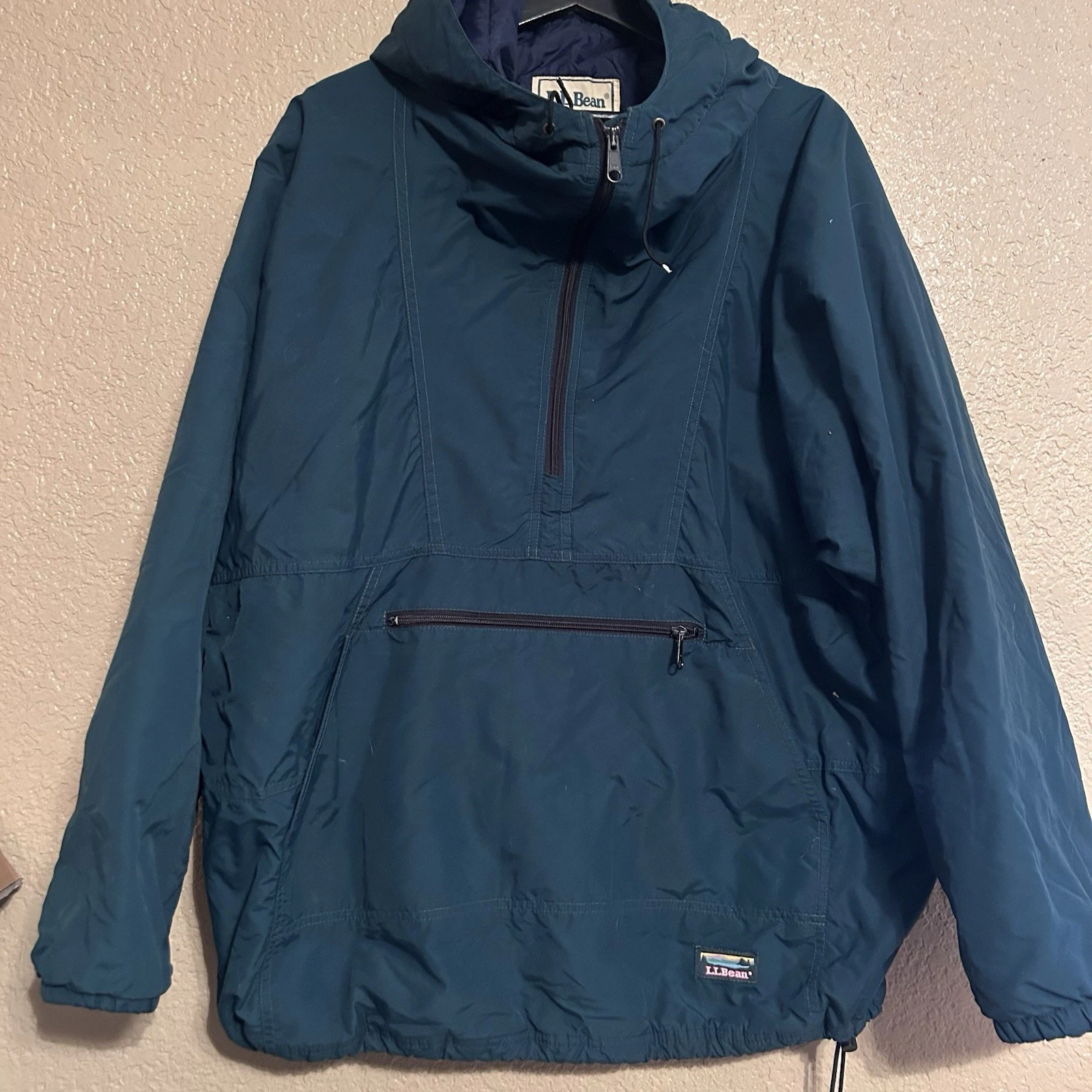Vintage L.L.Bean Puffer Pullover Hooded Jacket Coat Green 90’s Blue Men Size XL