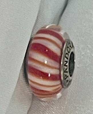 Authentic PANDORA Retired Cinnamon Candy Stripes Murano Glass Charm 790680 S925