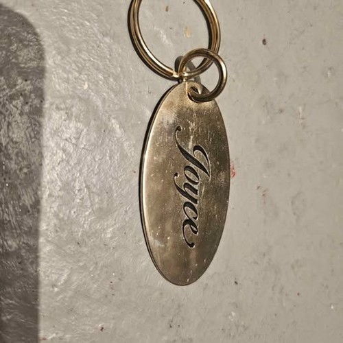 Vintage MCM Motel Keychain Brass 'Joyce' 2"