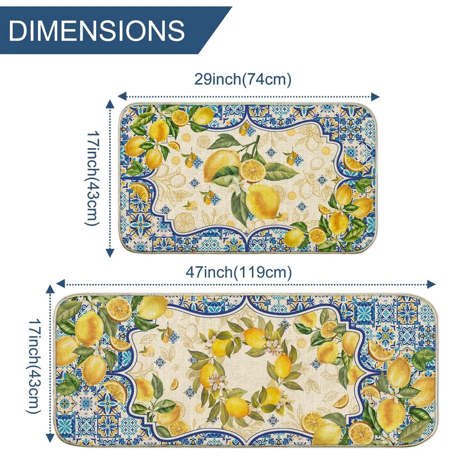 Alfombra de cocina de limón amarilla y azul alfombra de cocina mediterránea decoración de verano azulejo... Foto 2 de 4