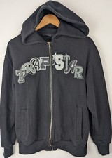 Trapstar Hoodie Mens XS Black Spell Out Full Zip Y2K Chenile Sweatshirt Gothic