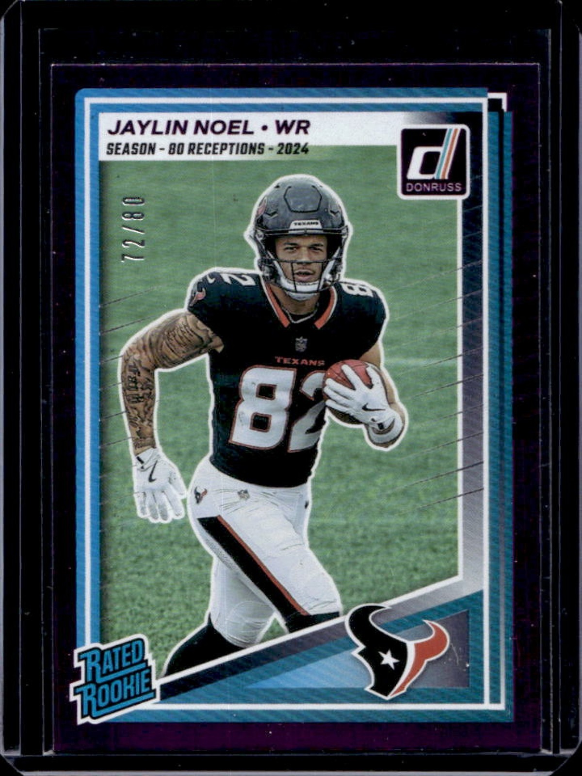 2025 Donruss Jaylin Noel Rated Rookie Season Stat Line RC #72/80 Texans