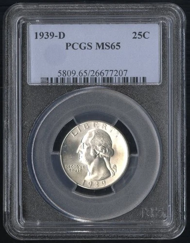 US Coin 1939 D Washington Silver Quarter PCGS MS65 25C NO RESERVE!