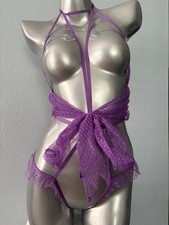 Victoria's Secret Playsuit Teddy Nwt Purple Mesh Open Tie S M L XL