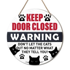 Cat Sign for Front Door, Keep Door Closed Sign for Home Front Door Wall Hangi...