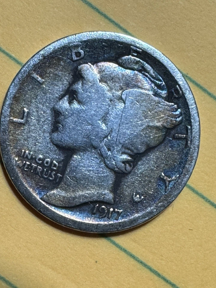 Moneda de diez centavos de mercurio 1917 W Adolph Weinman’s (moneda de error) - RARA Foto 4 de 4