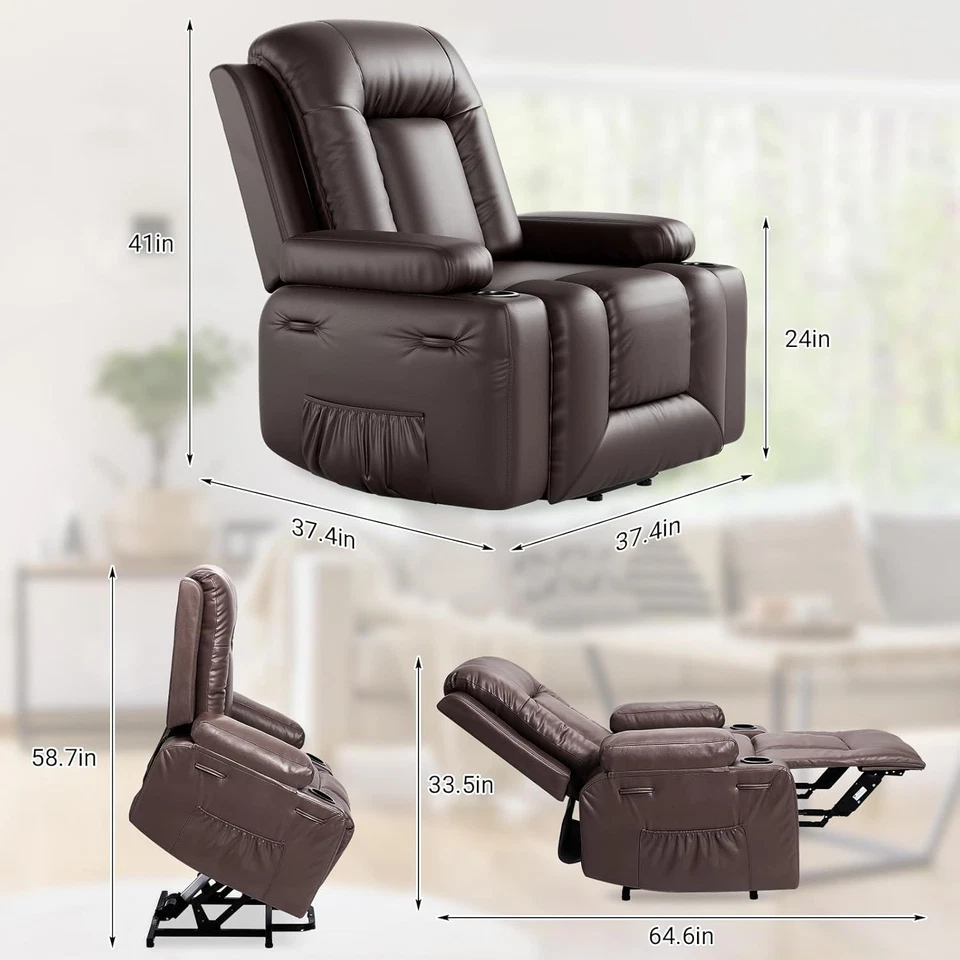 Power Lift Recliner Chair with Massage & Heat, 3 Positions, Side Pocket, Colors - Image 2 of 4