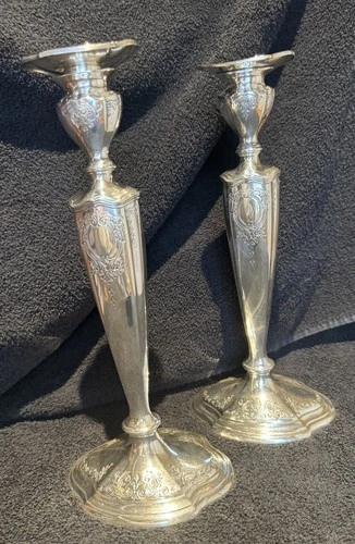 Reed And Barton - 12 1/4" Sterling Silver - Pair of Hepplewhite Candlesticks