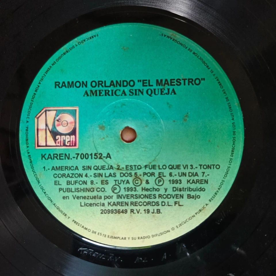 Ramon Orlando ‎– America Sin Queja [1993] Vinyl LP Merengue Karen Publishing Co. Foto 3 de 4