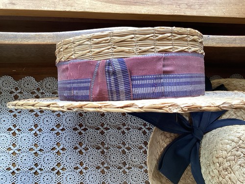Vintage His & Hers Straw Hats Boater His Switzerland Hers Black Ribbon Unmarked - Picture 4 of 19