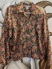 Vibrant Colors Vintage Paula Saker 100% Silk Blouse And Skirt Set