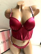 VICTORIA'S SECRET DREAM ANGELS BEJEWELED STRAP SATIN CORSET  PANTY SET NWT