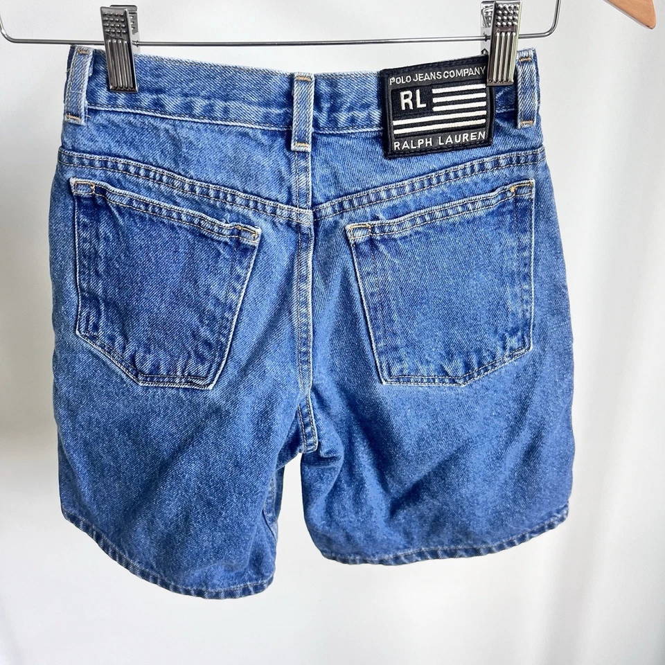 Rare Vtg Polo Co. Ralph Lauren Jean Shorts Boys 8 Denim Blue Carpenter Y2k - Image 3 of 4