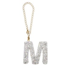 Letter Bag Charm Bling Glitter Letter Charm Initial, White, M Shape
