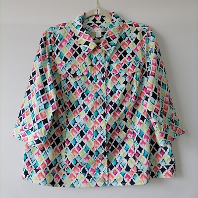 Christopher & Banks Women's Multicolor 3/4 Sleeve Diamond Print Jacket Size 1X