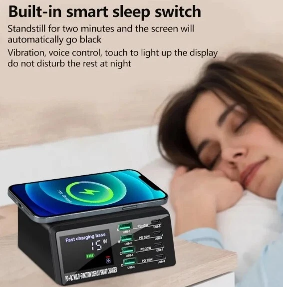 Estación de Carga Inalámbrica 110W 8 Puertos PD Cargador Rápido USB Adaptador Rápido 3.0 HUB Foto 3 de 4