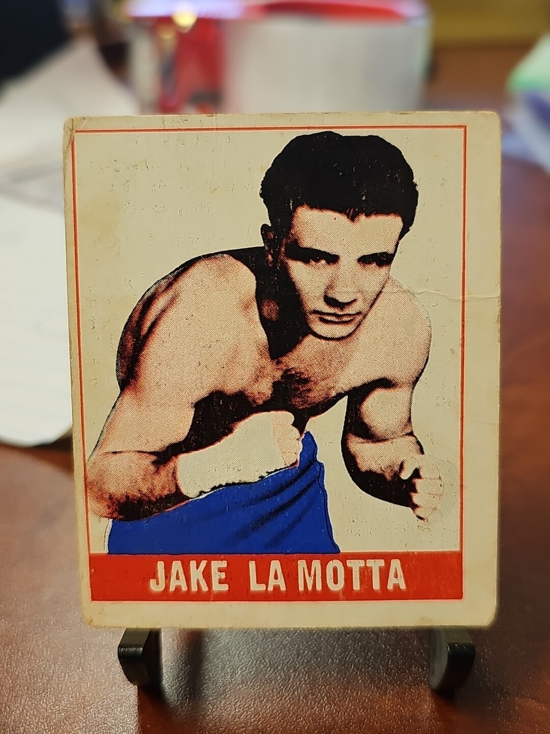 1948 Leaf Gum Co. #102 Jake La Motta- Great Color Small Crease HOF BOXING LEGEND