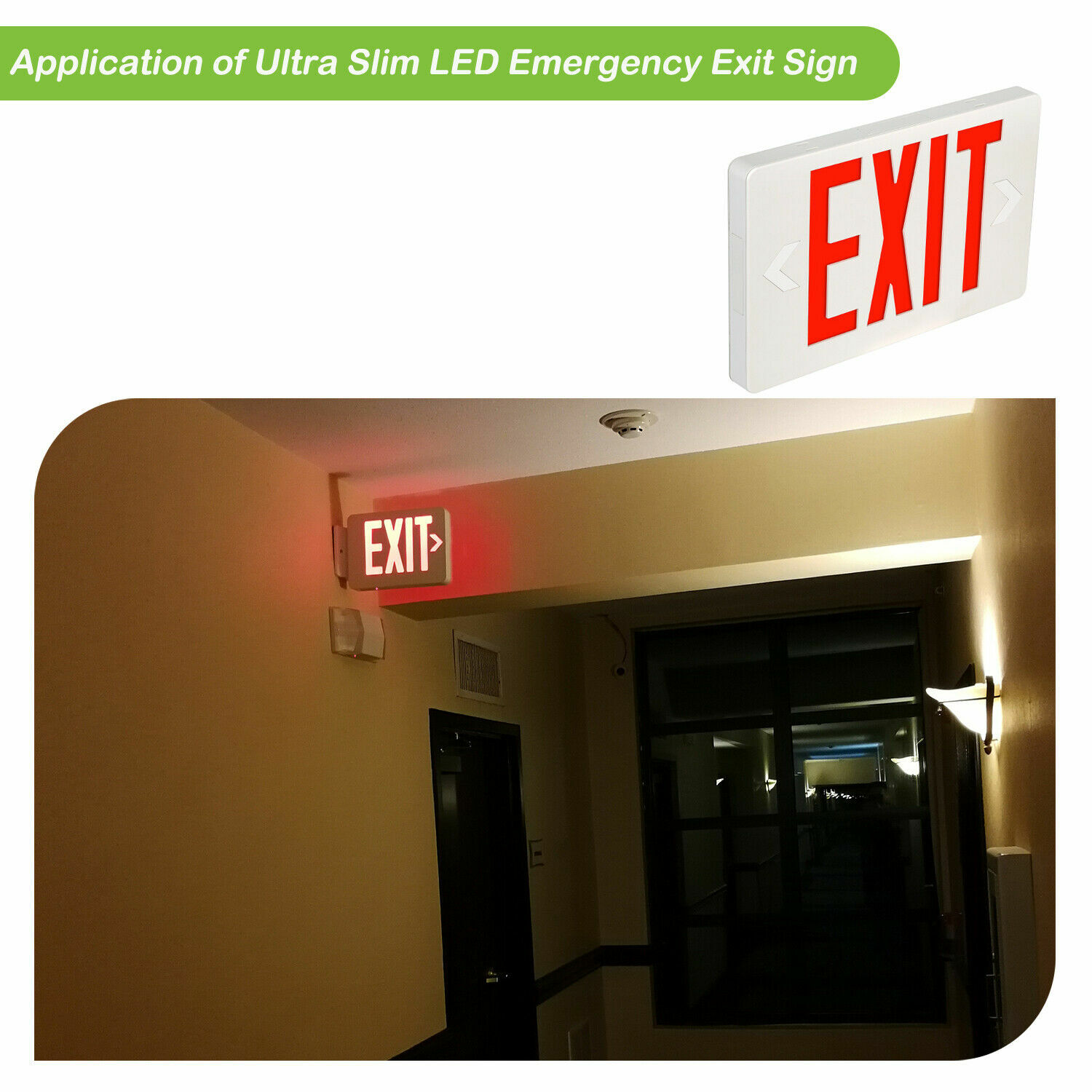 Red LED Emergency Exit Light Sign Modern Battery Backup UL94V Fire