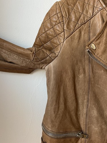 Maje Leather Moto Jacket Tan Brown Womens Size Small / 1 - Picture 5 of 17