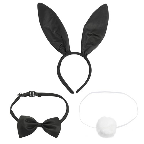 3Pcs Womens Girls Rabbit Ears Headband Adjustable Bow Tie Plush Bunny Ball Tail - Picture 7 of 15
