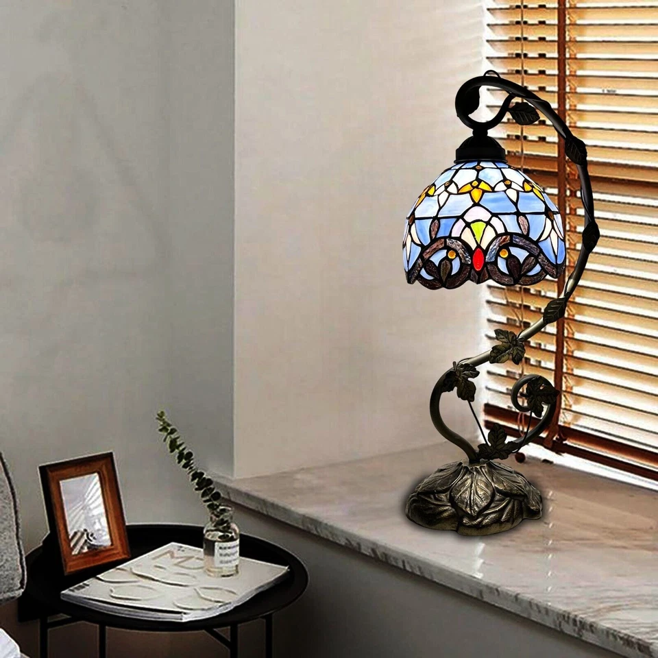 Lámpara de mesa estilo barroco Tiffany vitral en forma de cúpula 51 cm de alto Foto 3 de 4