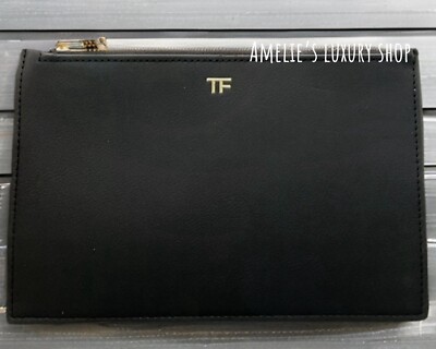 TOM FORD Black Faux Leather Flat Pouch New Zip Top 8” X 5” | eBay